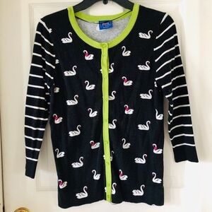 LE TIGRE swan striped black lime green cardigan sweater Size small
